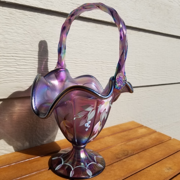 Fenton Art Glass Plum Wisteria Basket 75th Diamond Jubilee Collection Vintage - Picture 9 of 14